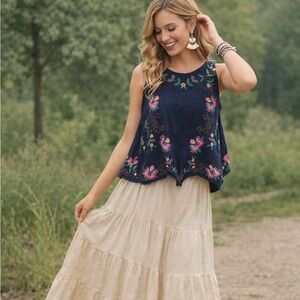 Free People Embroidered Boho Tank